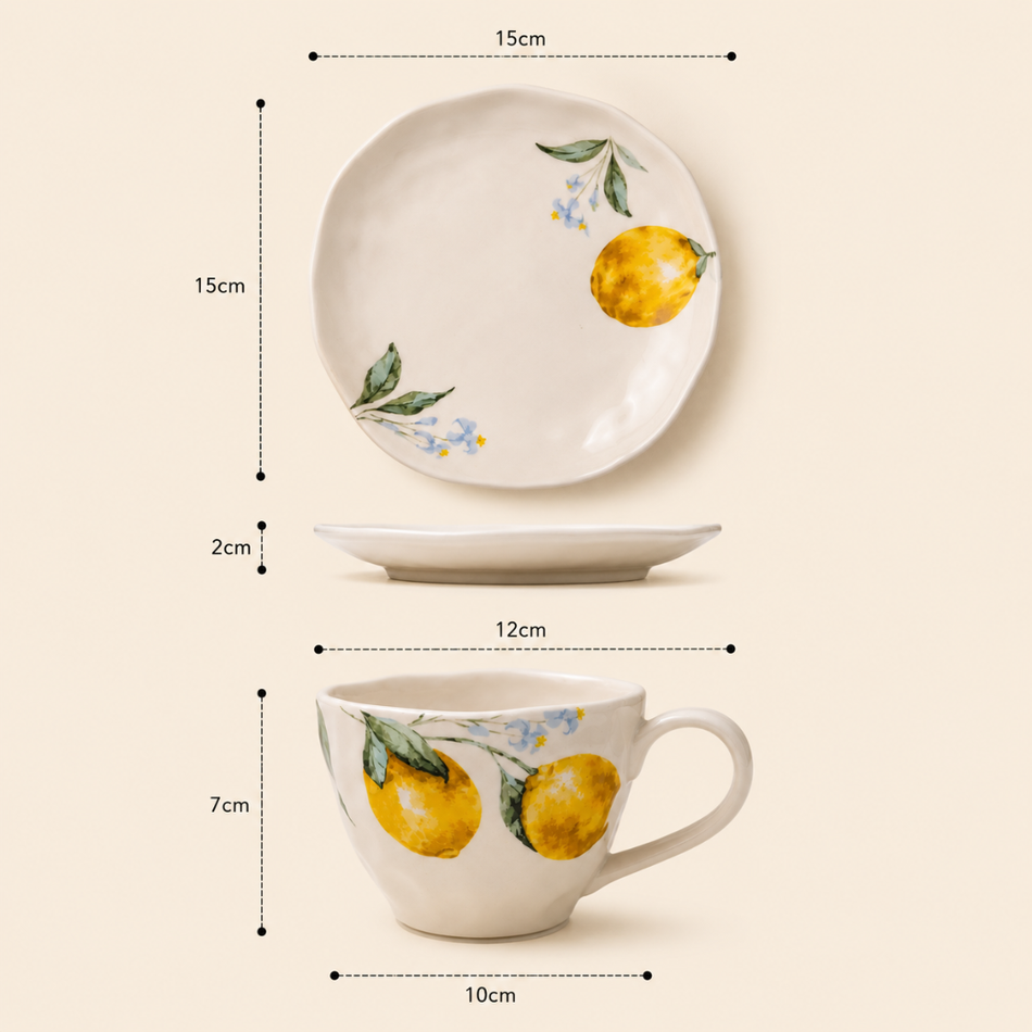 Amalfi Lemon Porcelain Cup & Saucer Set – Ceramic Cup and Saucer Set