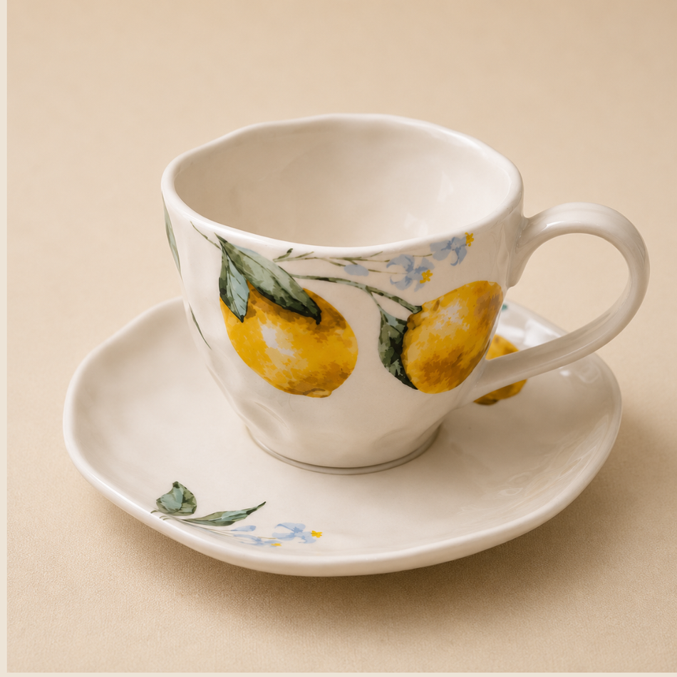 Amalfi Lemon Porcelain Cup & Saucer Set – Ceramic Cup and Saucer Set