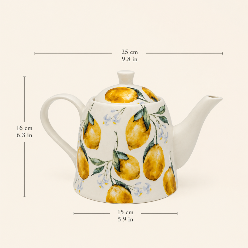 Amalfi Lemon Porcelain Teapot with Lid - 25cm Ceramic Tea Pot