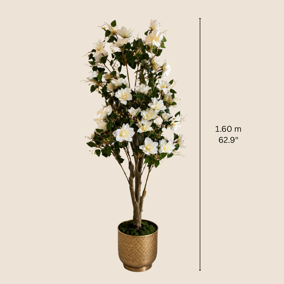 Artificial Clematis Tree 160cm (1.6m / 62.9"). Realistic Faux White Flowering Tree