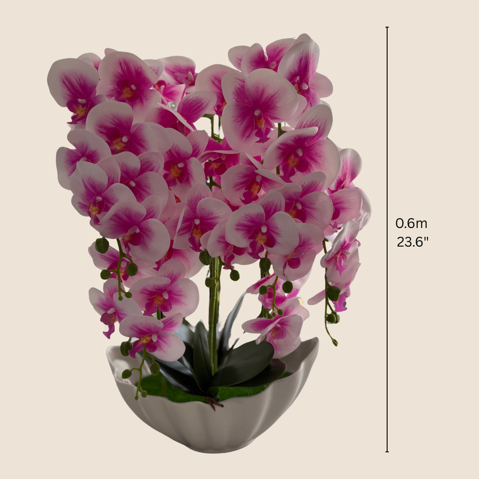 Artificial Pink Orchid Arrangement in White Ceramic Bowl