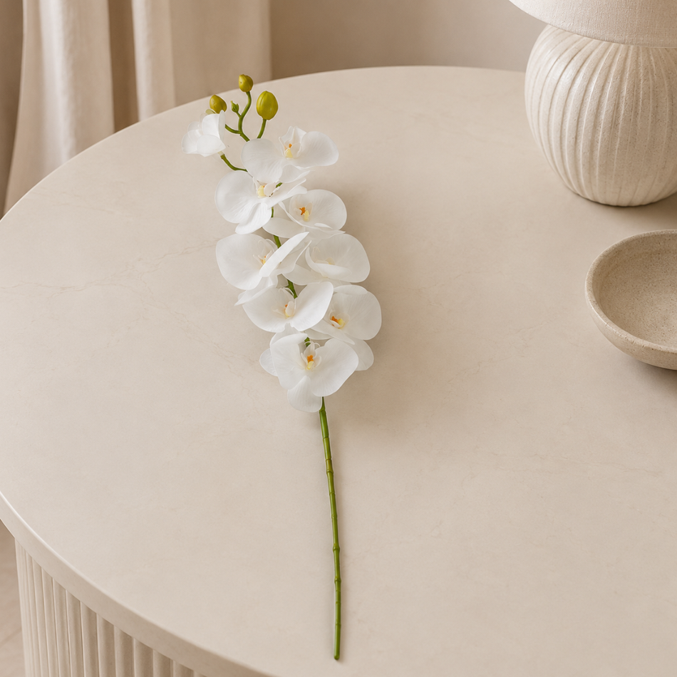 Artificial White 9-Head Phalaenopsis Orchid Stem 110cm