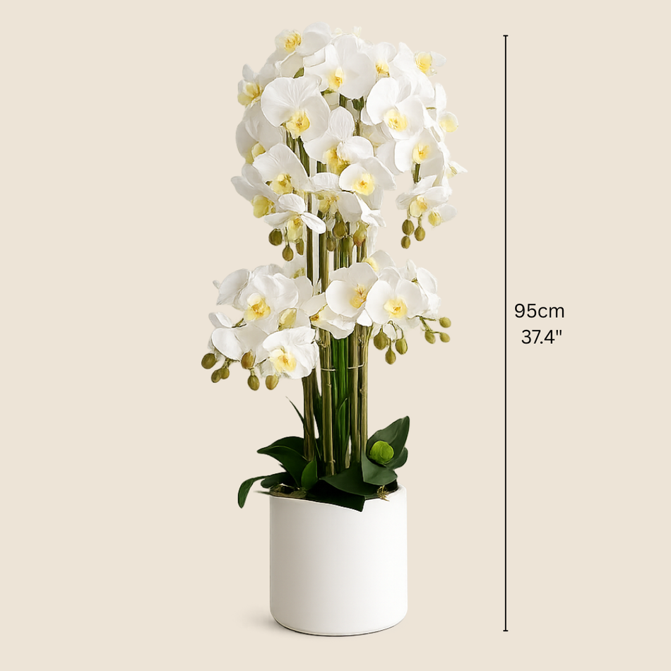 Artificial White Orchid Arrangement 100cm