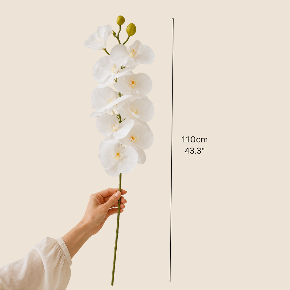 Artificial White 9-Head Phalaenopsis Orchid Stem 110cm