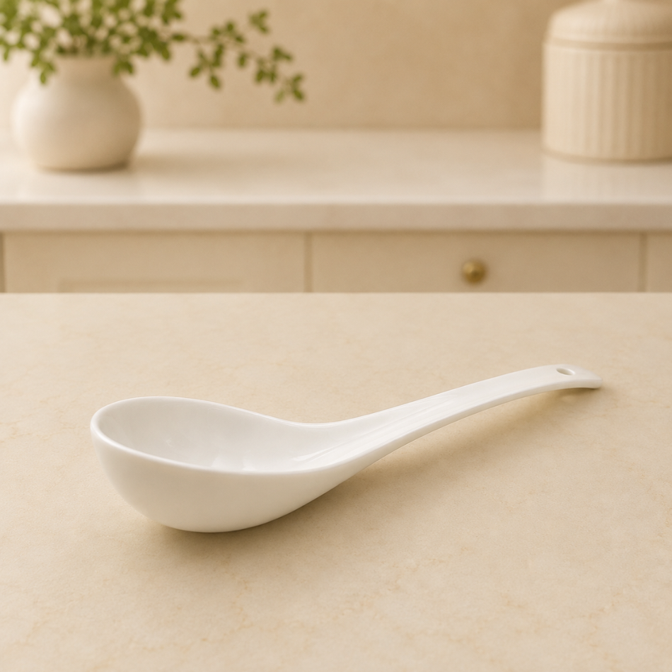 Camellia White Porcelain Soup Ladle – Elegant Serving Spoon