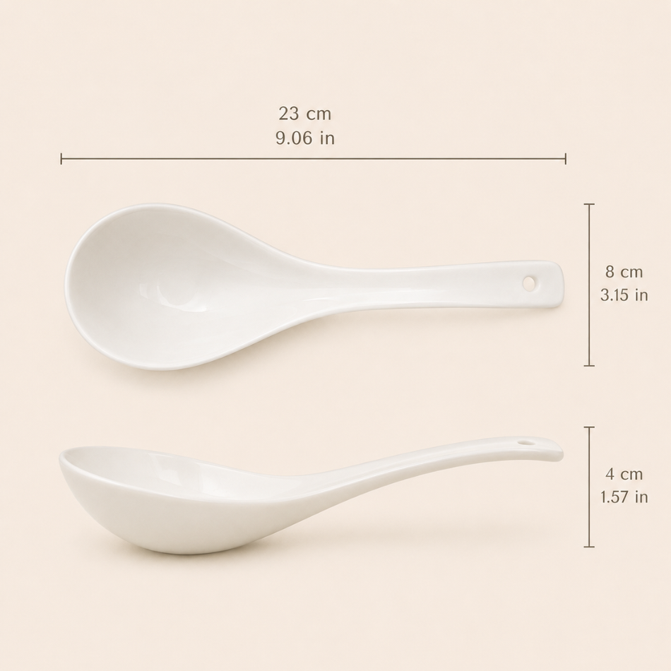 Camellia White Porcelain Soup Ladle – Elegant Serving Spoon