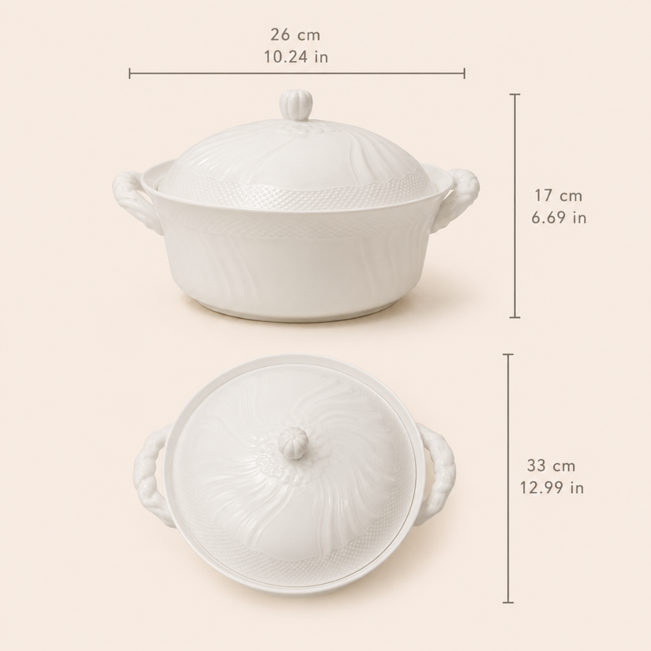 Camellia White Porcelain Soup Tureen with Lid – 26cm Elegant Serving Bowl
