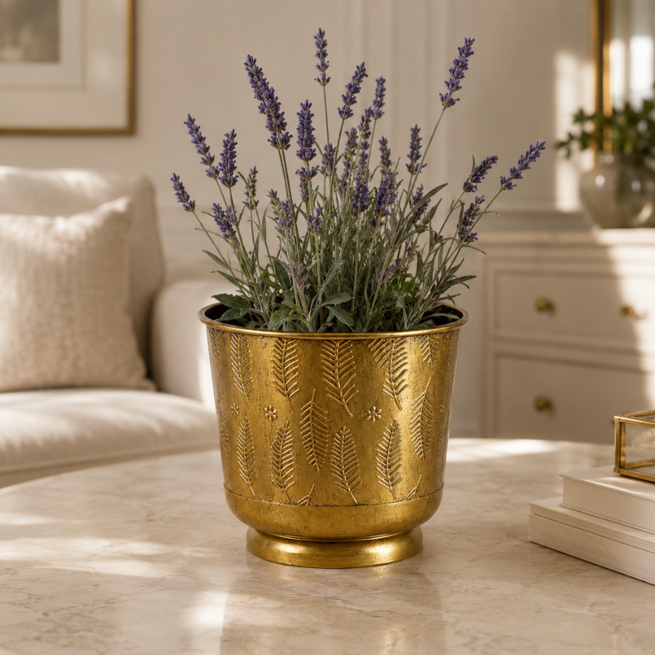 Engraved Gold Vase 21cm – Antiqued Metal Vase