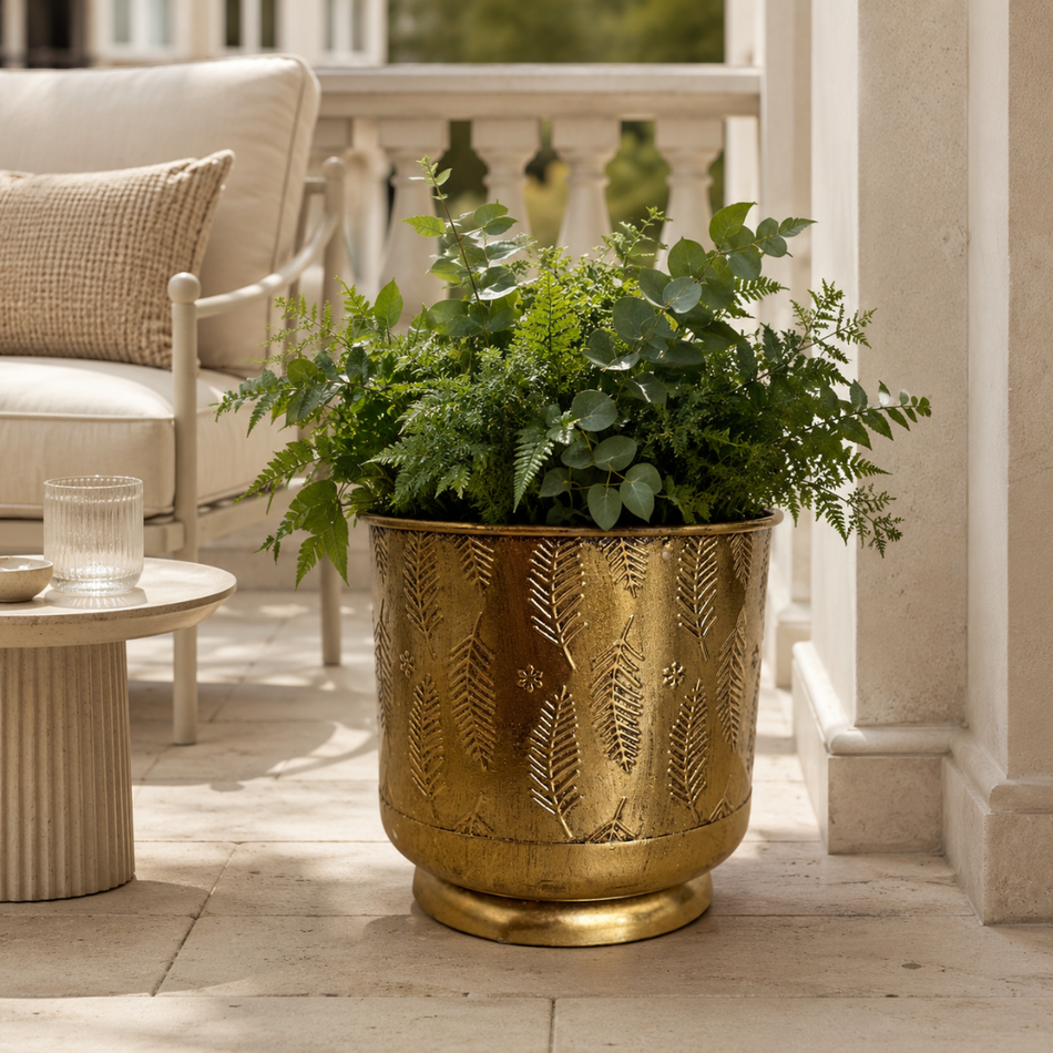Engraved Gold Vase 24cm – Antiqued Metal Vase