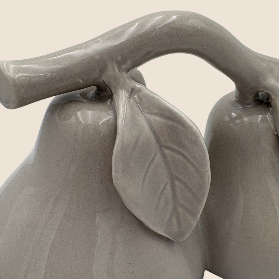 Grey Double Pear Ornament, Glossy Ceramic Fruit Sculpture