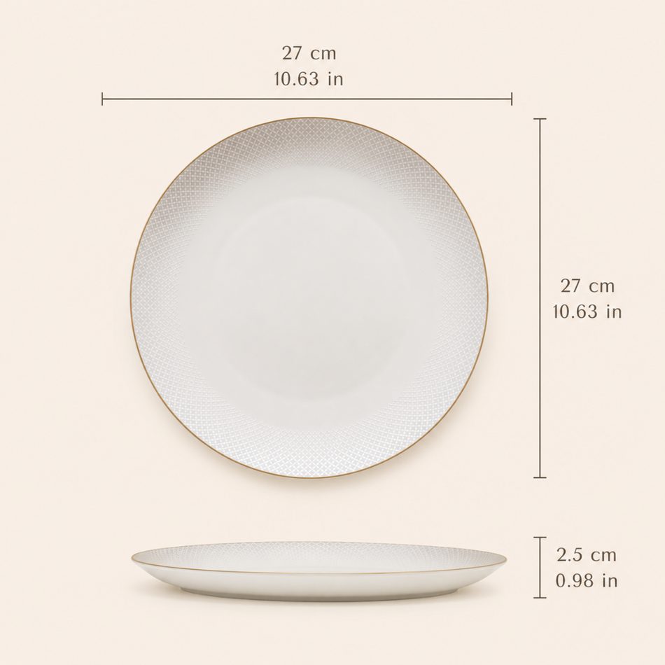 Kensington White Porcelain Dinner Plate – 27cm with Gold Trim