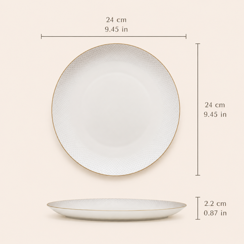 Kensington White Porcelain Side Plate – 20cm with Gold Trim