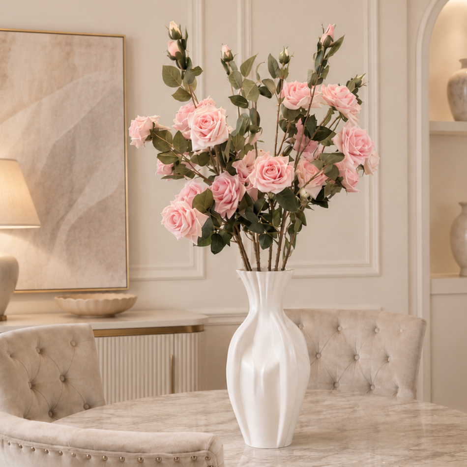Artificial Long Stem Pink Rose Spray with 4 Blooms & Bud