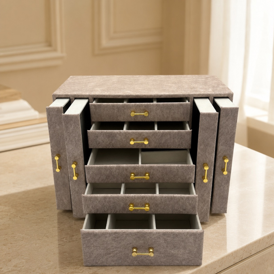 Luxury Taupe Jewellery Chest with Drawers – Large Jewellery Organiser