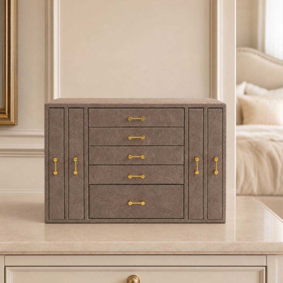 Luxury Taupe Jewellery Chest with Drawers – Large Jewellery Organiser
