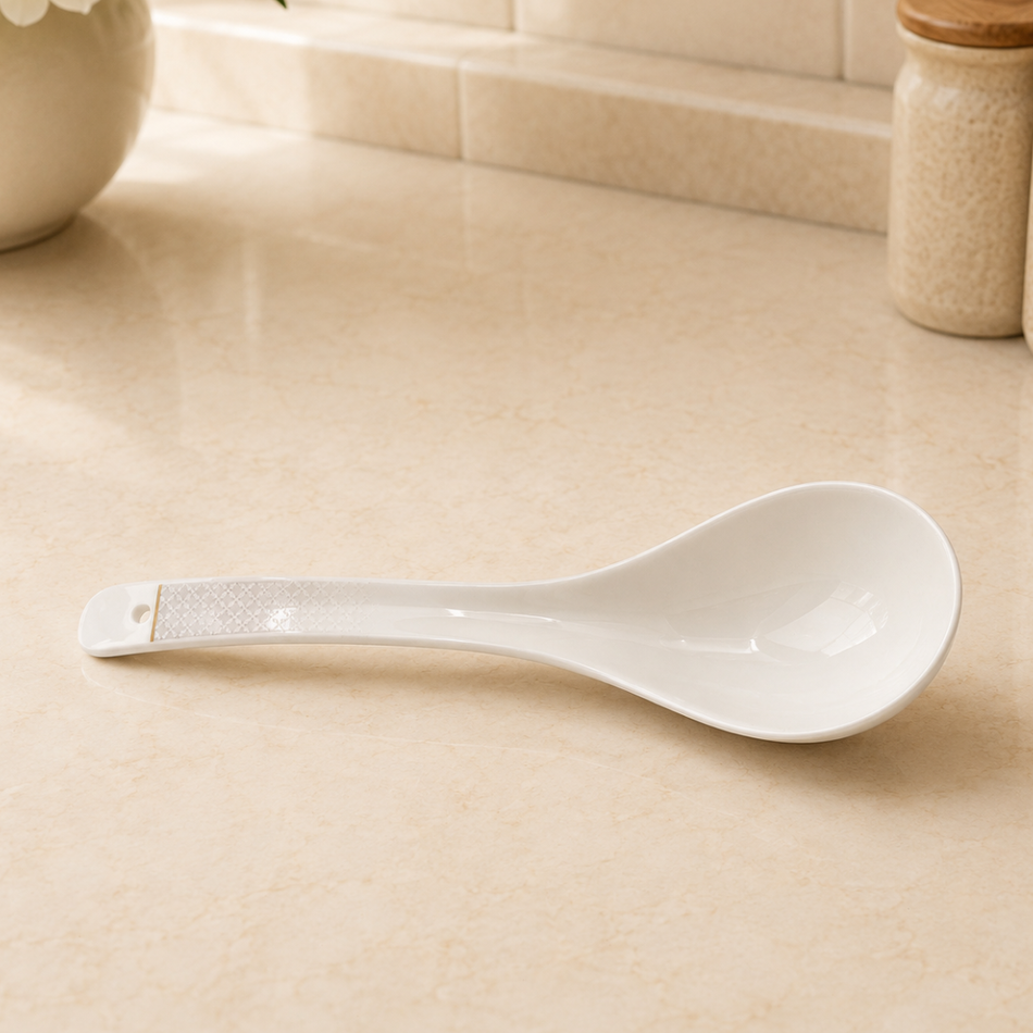 Kensington Luxury White Porcelain Soup Ladle – Elegant Serving Spoon