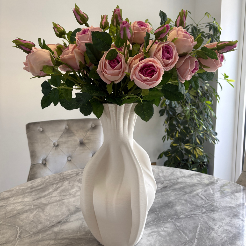 Off-White Fluted Neck Vase 45cm – Curved Sculptural Ceramic Vase