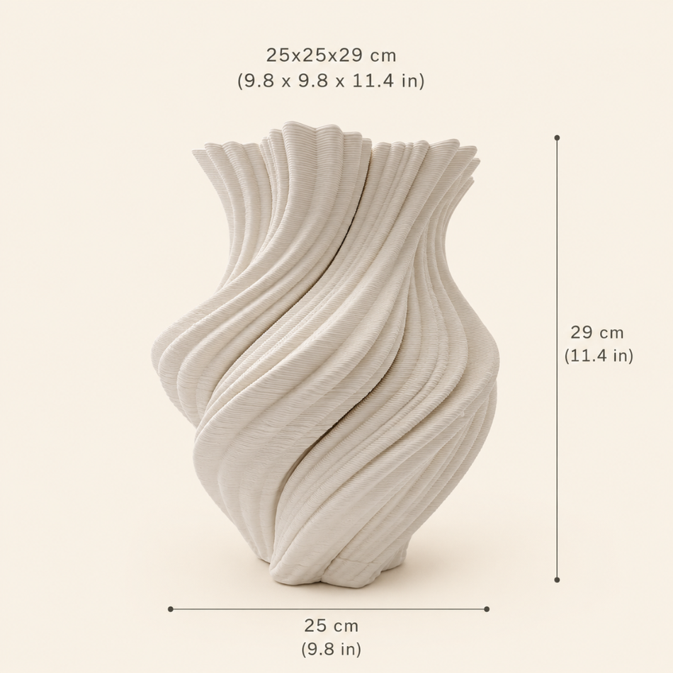 Off-White Sculptural Wave Vase 29cm (11.5") – Rippled 3D-Printed Ceramic Vase