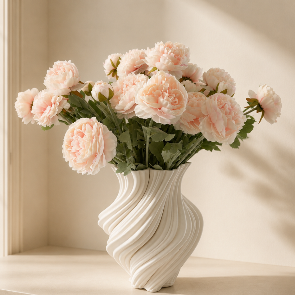Off-White Sculptural Wave Vase 29cm – Rippled 3D-Printed Ceramic Vase