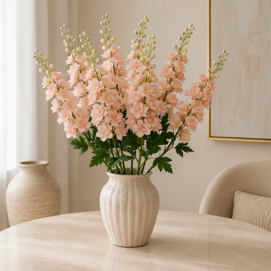 Real Touch Peach Pink Delphinium Stem 59cm (29.5") Artificial Wildflower Spray