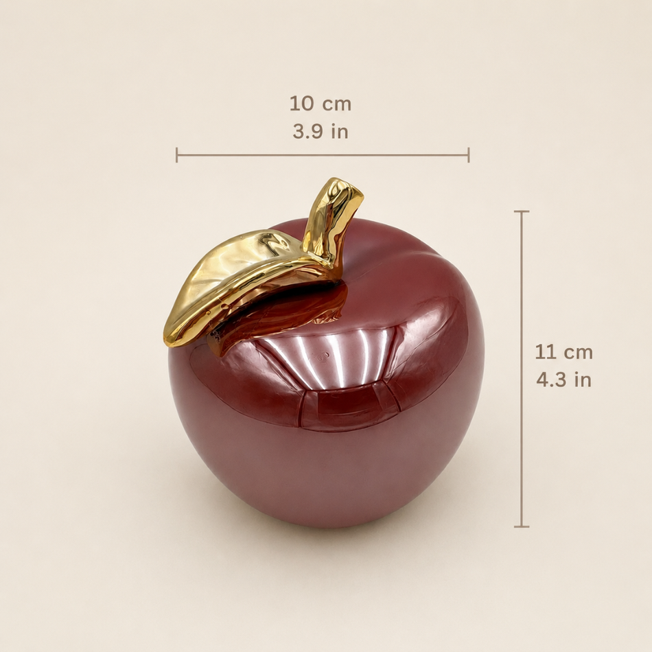 Red & Gold Pearlescent Apple Ornament 11cm (4.5") – Small Glossy Ceramic Apple