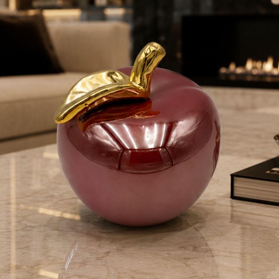 Red & Gold Pearlescent Apple Ornament 13cm (5") – Glossy Ceramic Decorative Apple