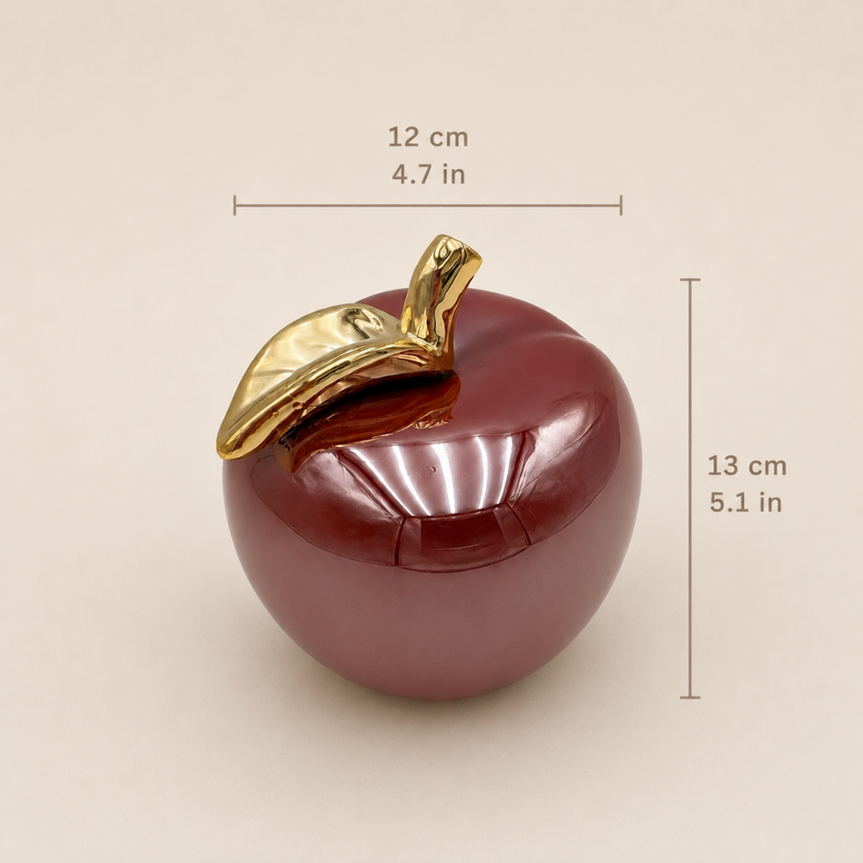 Red & Gold Pearlescent Apple Ornament 13cm (5") – Glossy Ceramic Decorative Apple