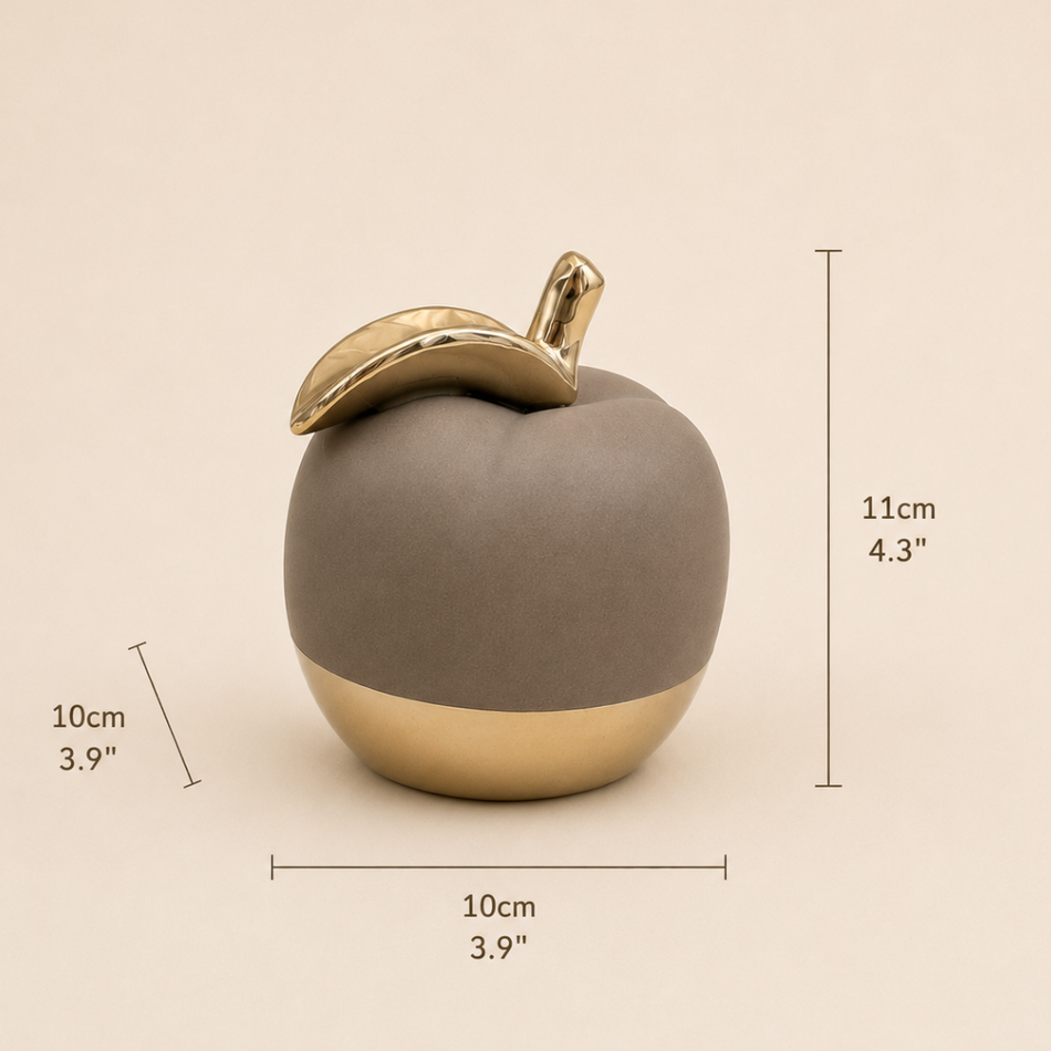 Stone & Gold Ceramic Apple Ornament 11cm (4.5") – Small Decorative Apple with Gold Leaf