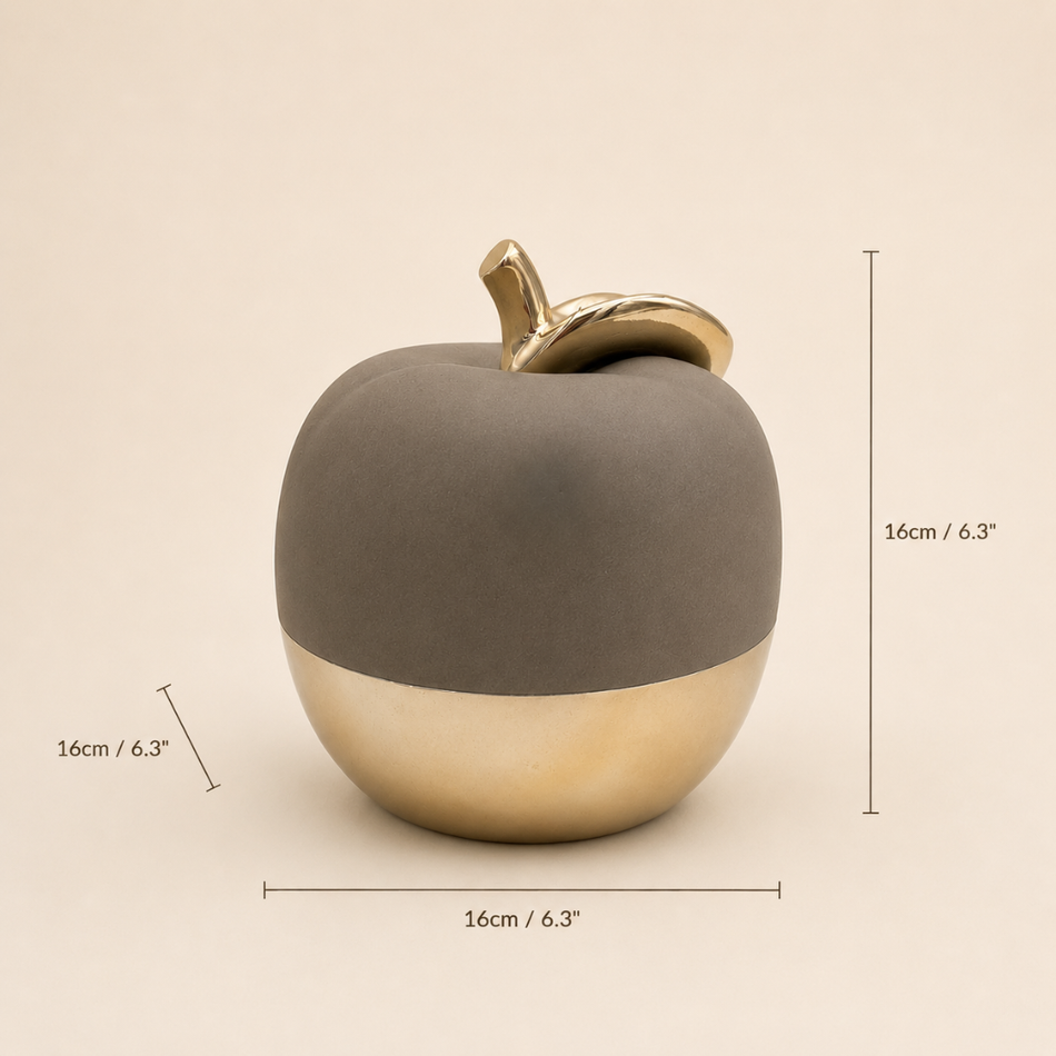Stone Grey & Gold Ceramic Apple Ornament 16cm (6") – Large Decorative Apple with Gold Leaf