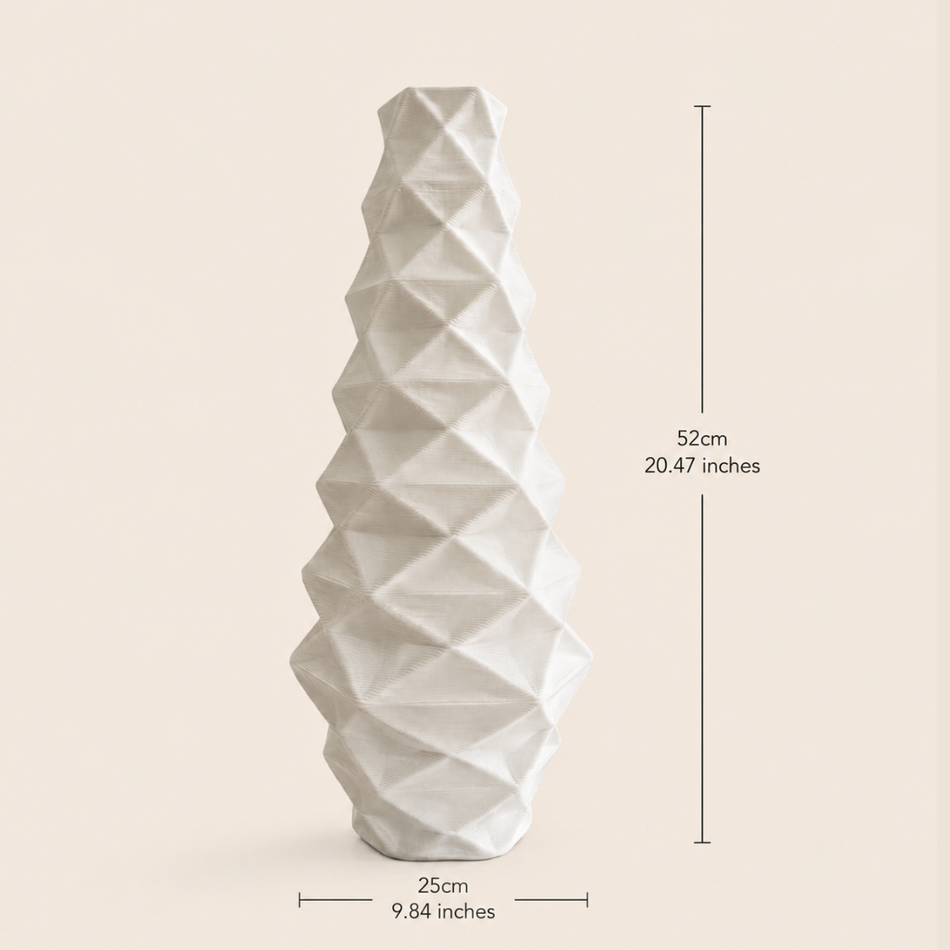 Tall Off-White Geometric Origami Vase 52cm (20.5") – Faceted 3D-Printed Ceramic Vase