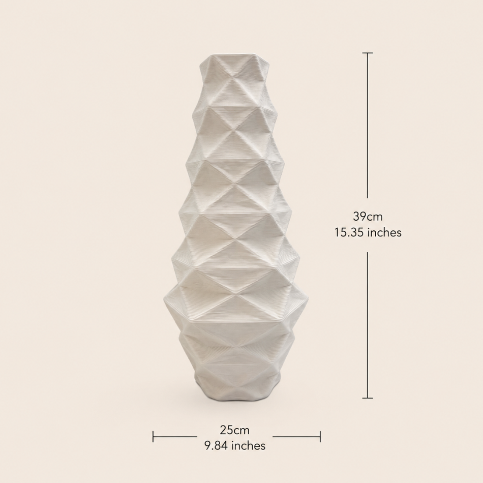 White Geometric Origami Vase 39cm (15") – Textured 3D-Printed Ceramic Vase