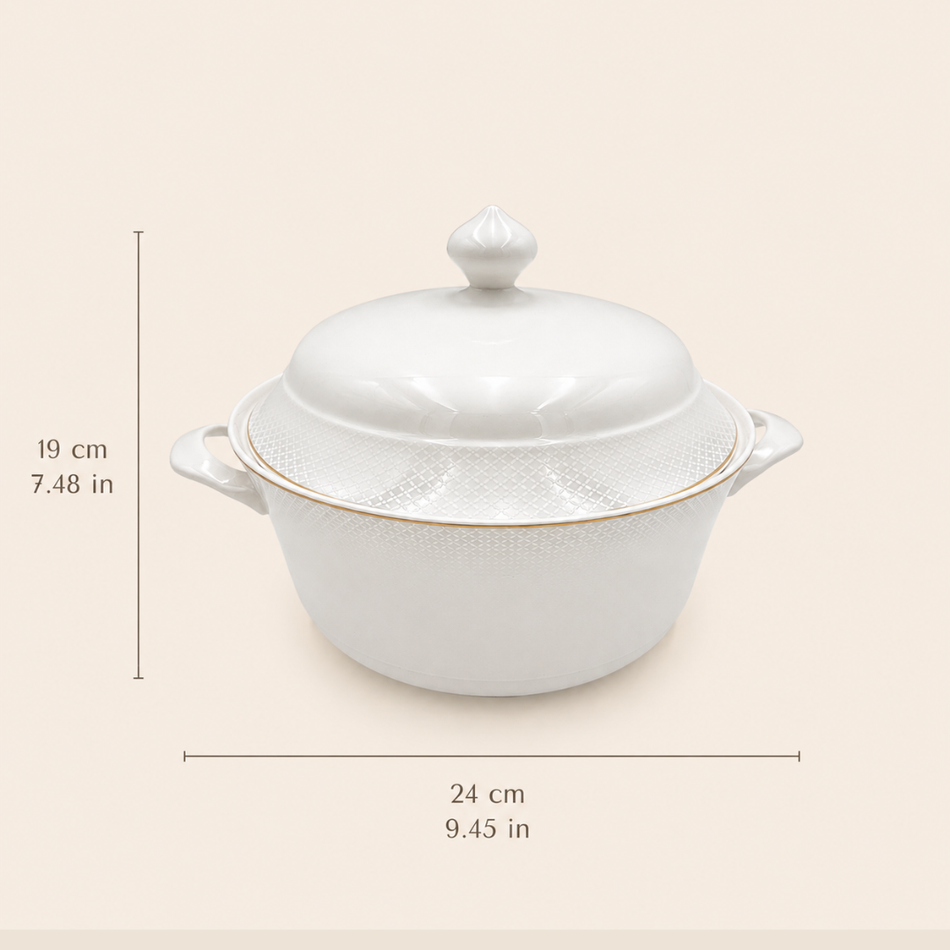 Kensington Luxury White Porcelain Soup Tureen with Lid – 24cm Elegant Serving Bowl