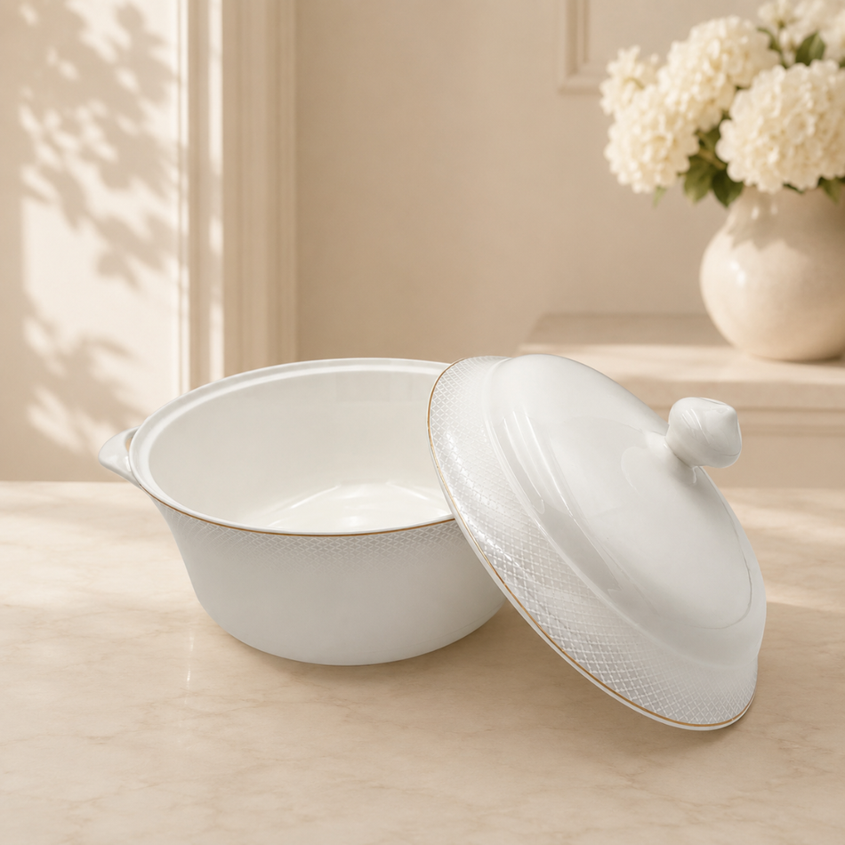 Kensington Luxury White Porcelain Soup Tureen with Lid – 24cm Elegant Serving Bowl