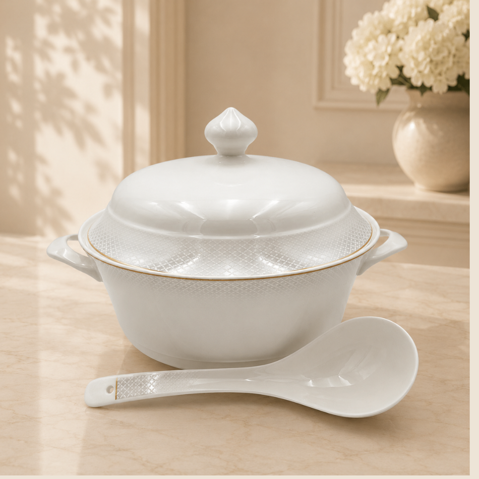 Kensington Luxury White Porcelain Soup Ladle – Elegant Serving Spoon