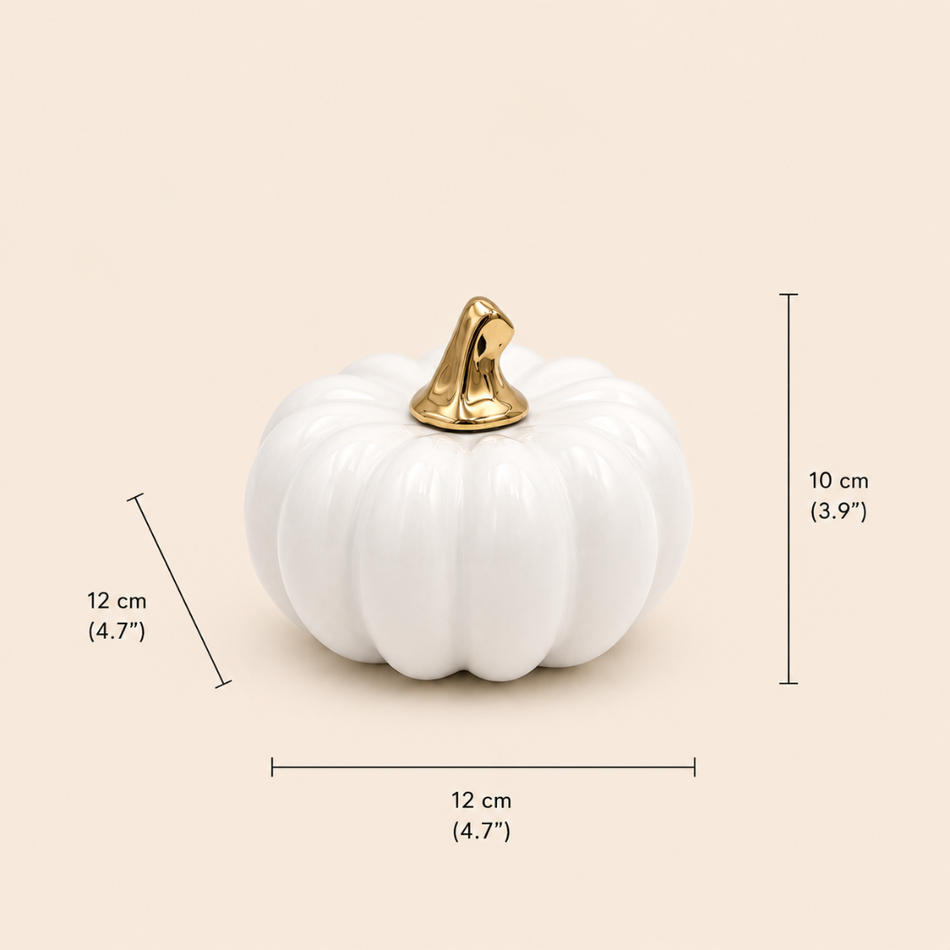 White & Gold Ceramic Pumpkin Ornament 12cm (4.5") – Small Decorative Pumpkin