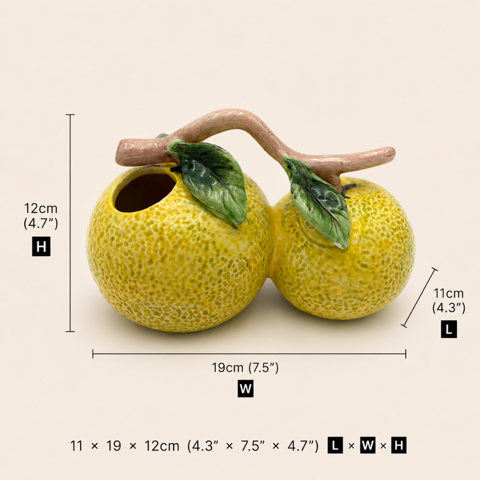 Yellow Double Citrus Ornament 19cm (7.5") – Ceramic Decorative Fruit Sculpture