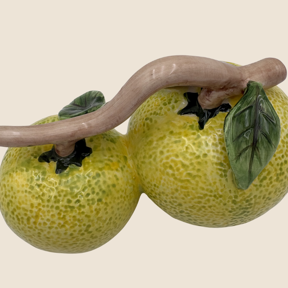 Yellow Double Citrus Ornament 19cm – Ceramic Decorative Fruit Sculpture