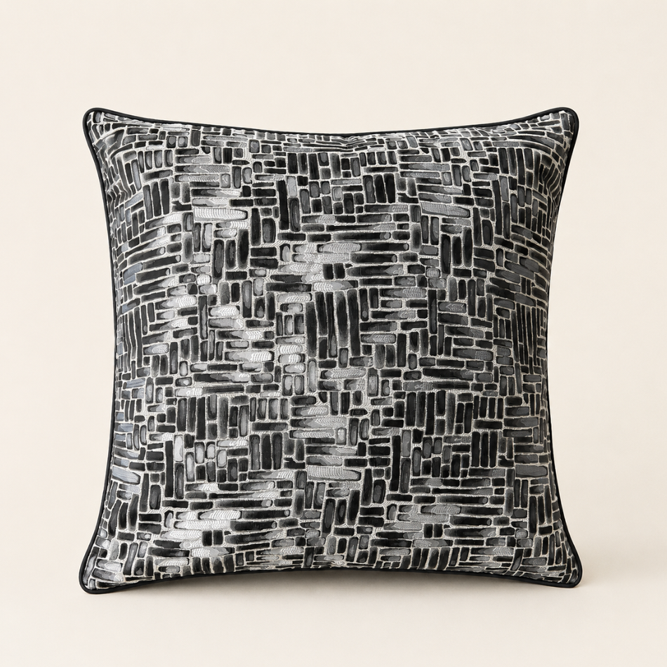 Abstract Brushstroke Cut Velvet Cushion Cover 45 x 45cm Black and Silver