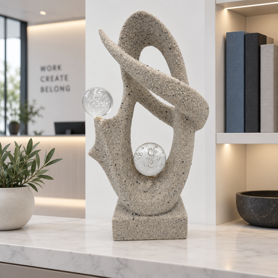 Abstract Sculpture with Glass Spheres 45cm Speckled Stone Effect Office Decor
