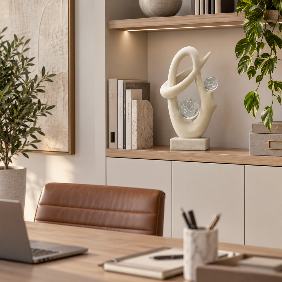 Abstract Sculpture with Glass Spheres 45cm White Marble Effect Office Decor