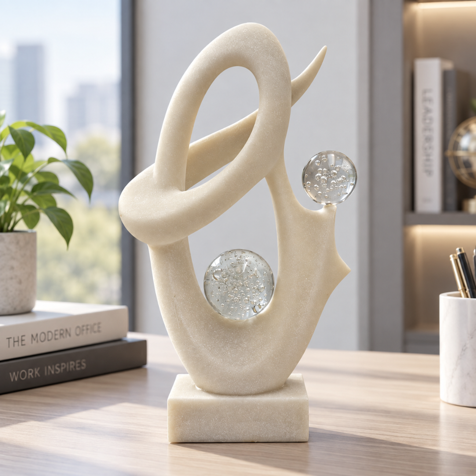 Abstract Sculpture with Glass Spheres 45cm White Marble Effect Office Decor