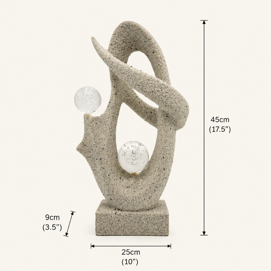 Abstract Sculpture with Glass Spheres 45cm – Speckled Stone-Effect Ornament