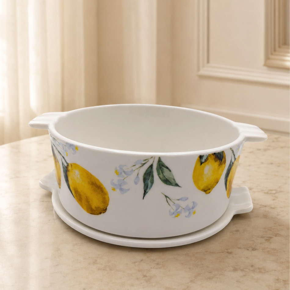 Amalfi Collection Lemon Porcelain Casserole Serving Dish with Lid – 20cm