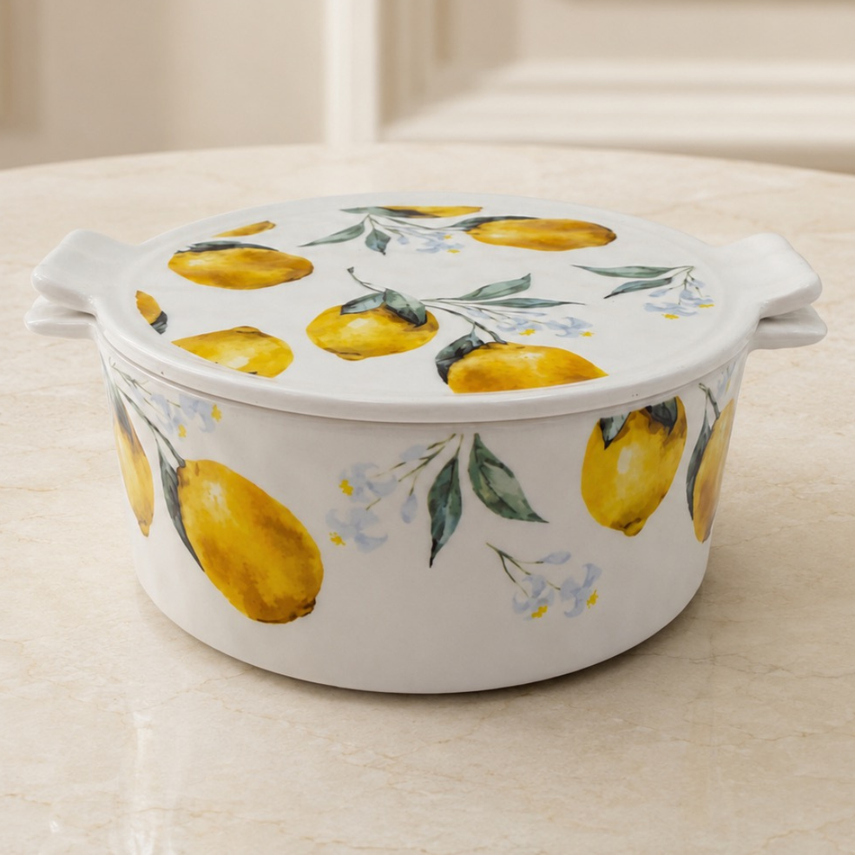 Amalfi Collection Lemon Porcelain Casserole Serving Dish with Lid – 20cm