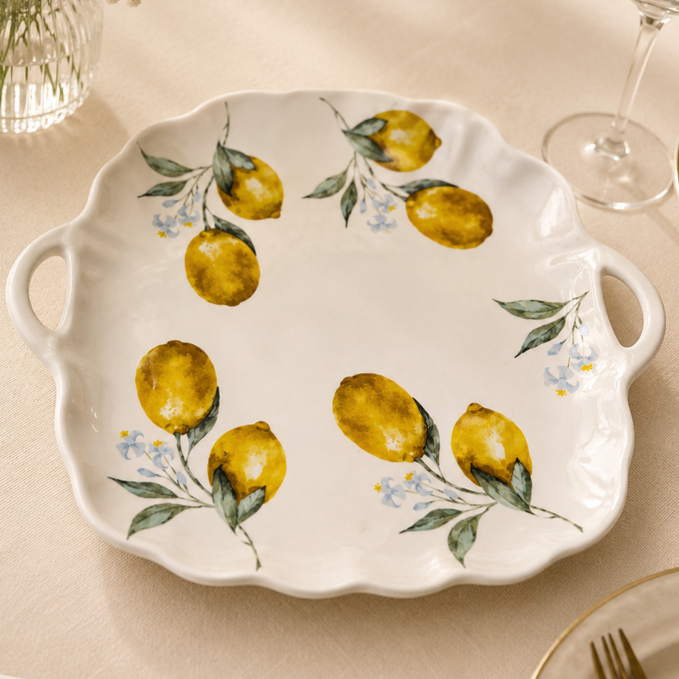 Amalfi Collection Lemon Porcelain Serving Dish with Handles – 26cm