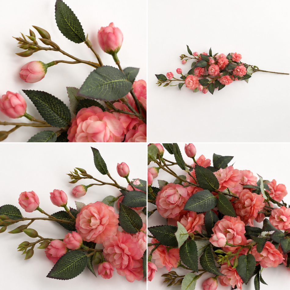 Autumn Pink Artificial Camellia Branch 90cm – Faux Camellia Flower Stem