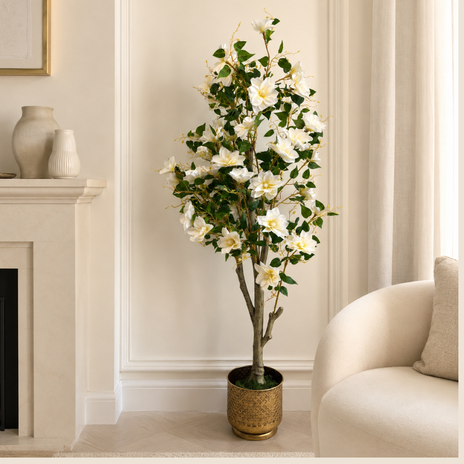 Faux Clematis Tree 180cm – Tall White Artificial Flower Tree