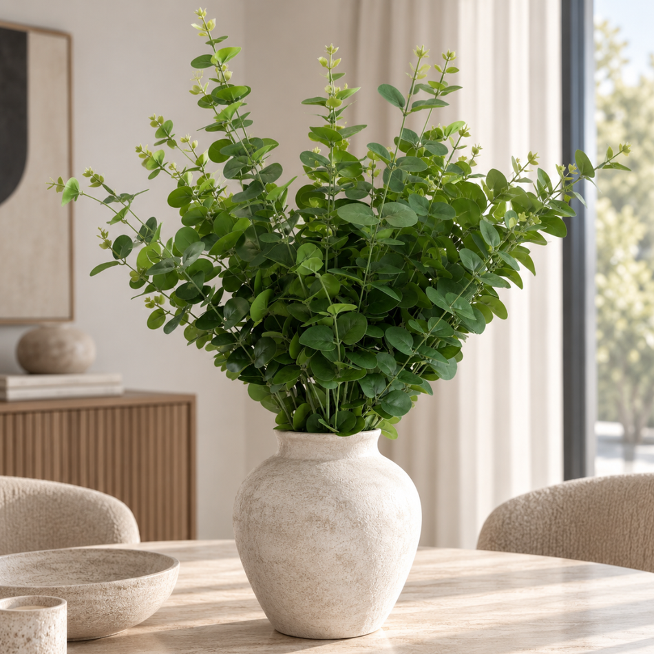Green Artificial Silver Dollar Eucalyptus Stem 90cm – Single Stem