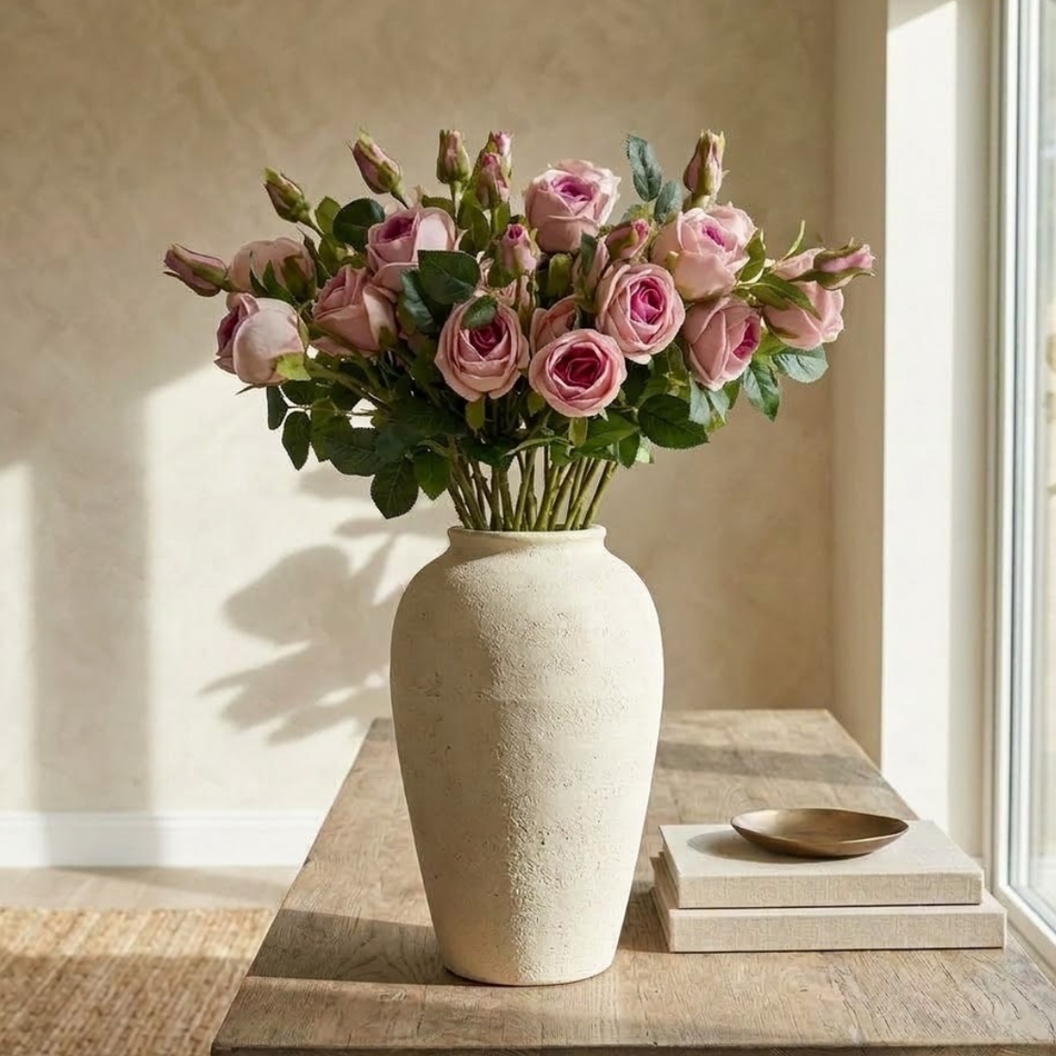 Blush Pink Artificial Garden Rose Stem 70cm – Deep Pink Centre