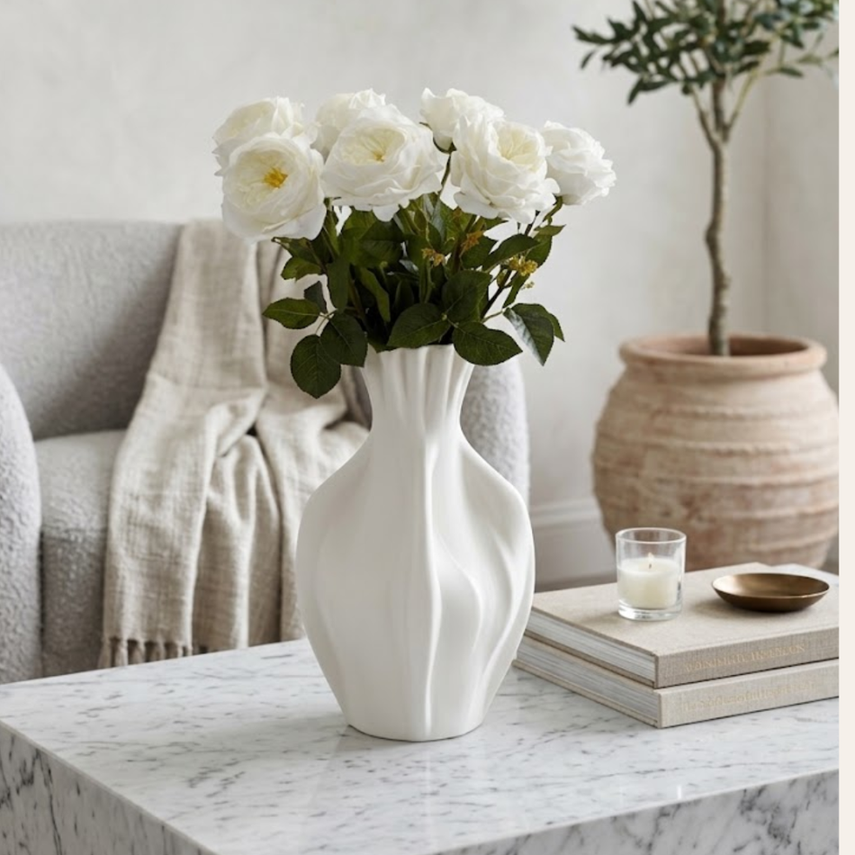 Pure White Artificial Juliet Rose Spray 68cm – Single Stem